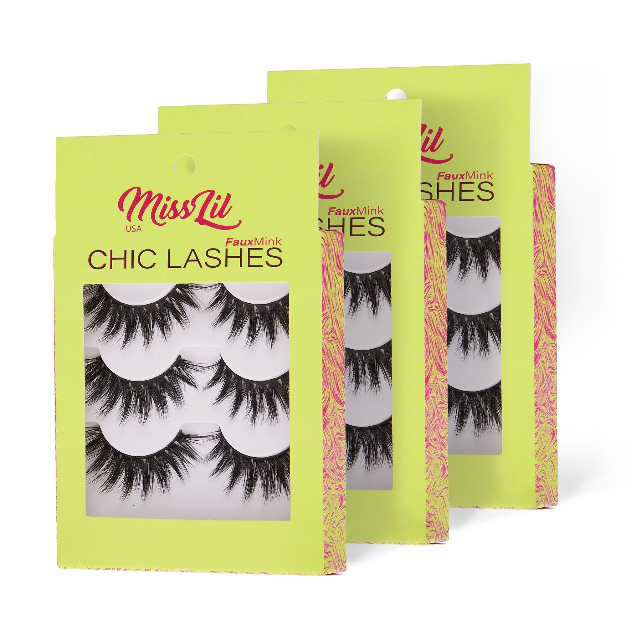 3-Pair Faux Mink Eyelashes - Chic Lashes Collection #5 - Pack of 3 - Miss Lil USA