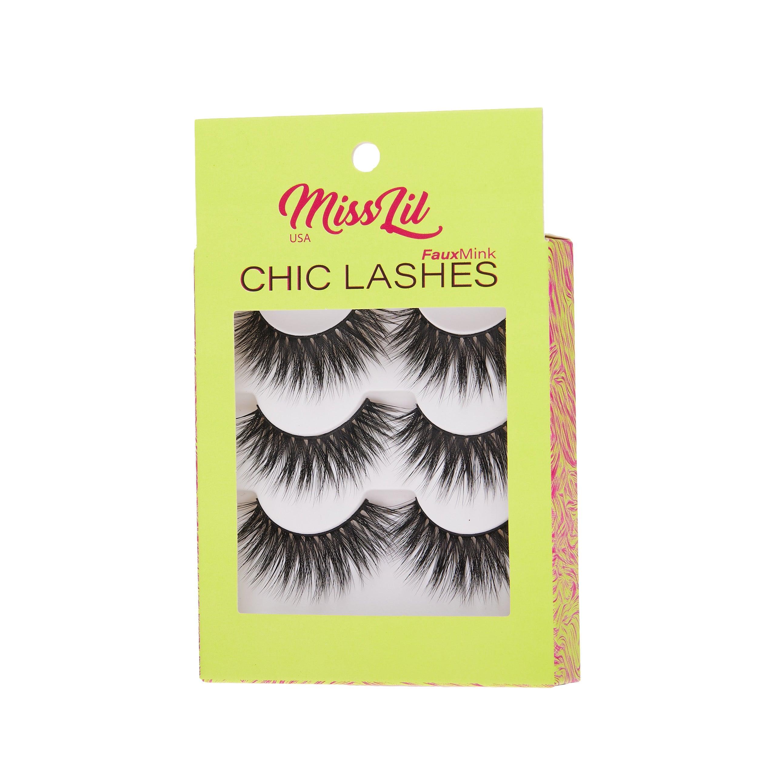 3-Pair Faux Mink Eyelashes - Chic Lashes Collection #8 - Pack of 3 - Miss Lil USA