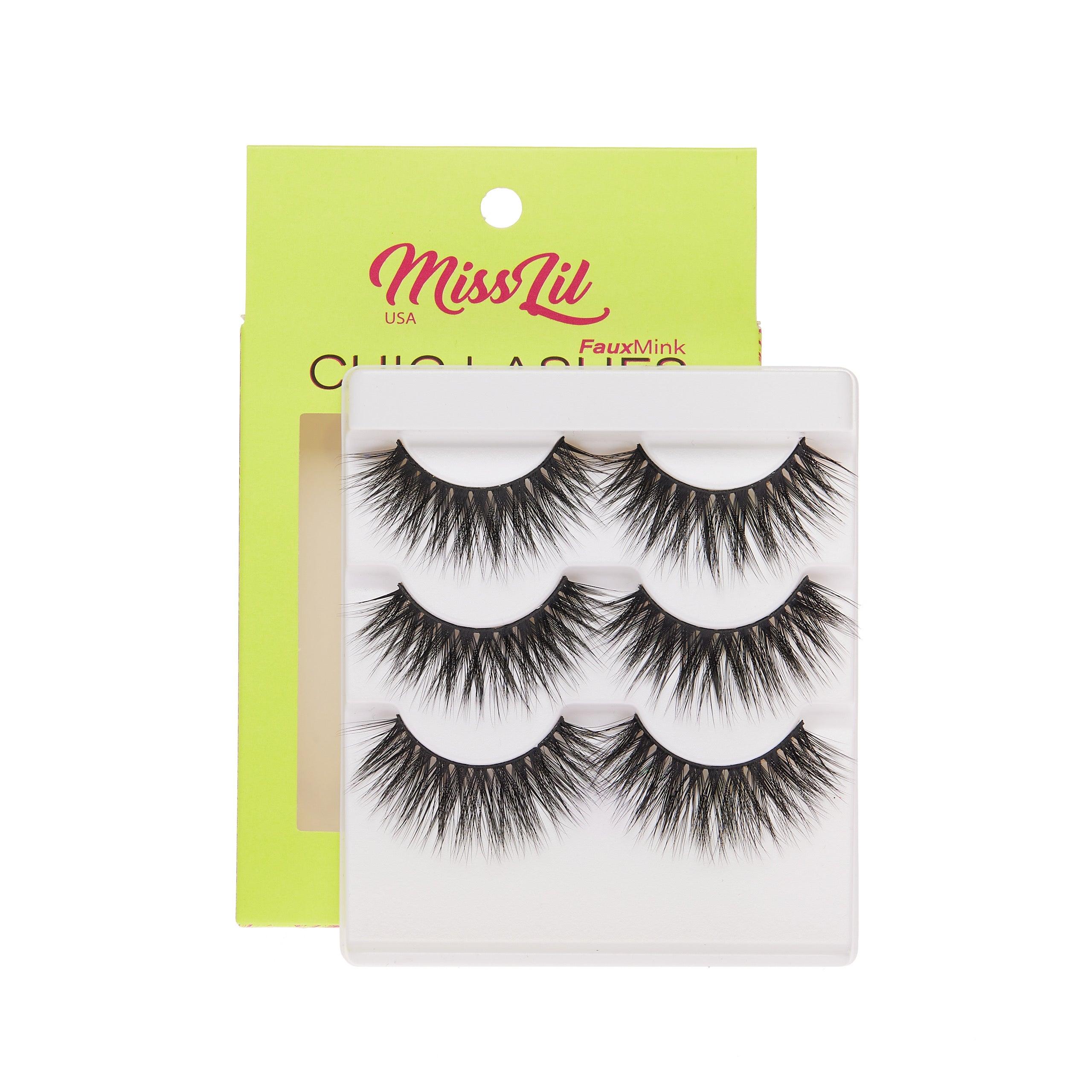 3-Pair Faux Mink Eyelashes - Chic Lashes Collection #8 - Pack of 3 - Miss Lil USA