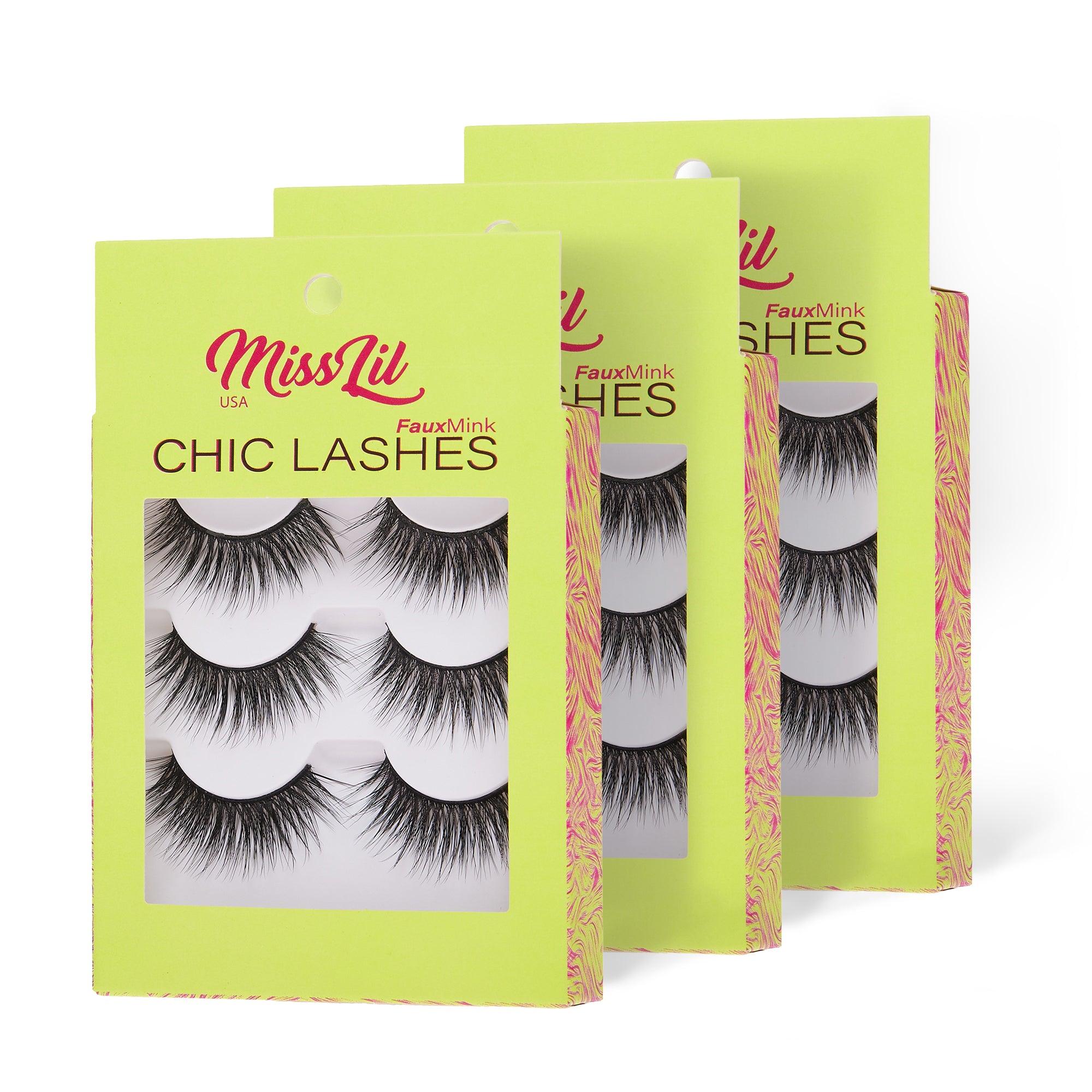 3-Pair Faux Mink Eyelashes - Chic Lashes Collection #9 - Pack of 3 - Miss Lil USA