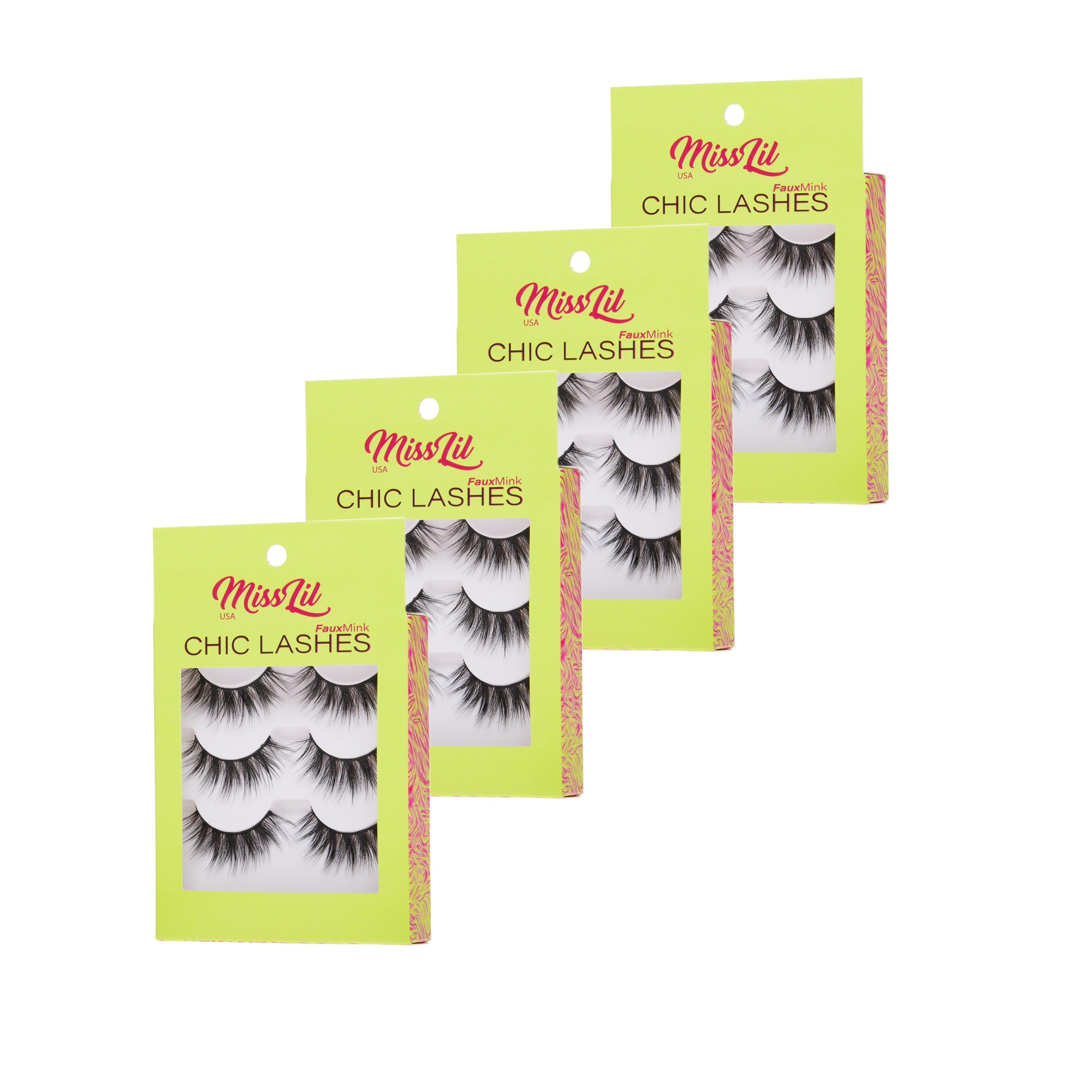 Chic Lashes - (4 Pack)( 12 Pairs of different numbers ) - Miss Lil USA