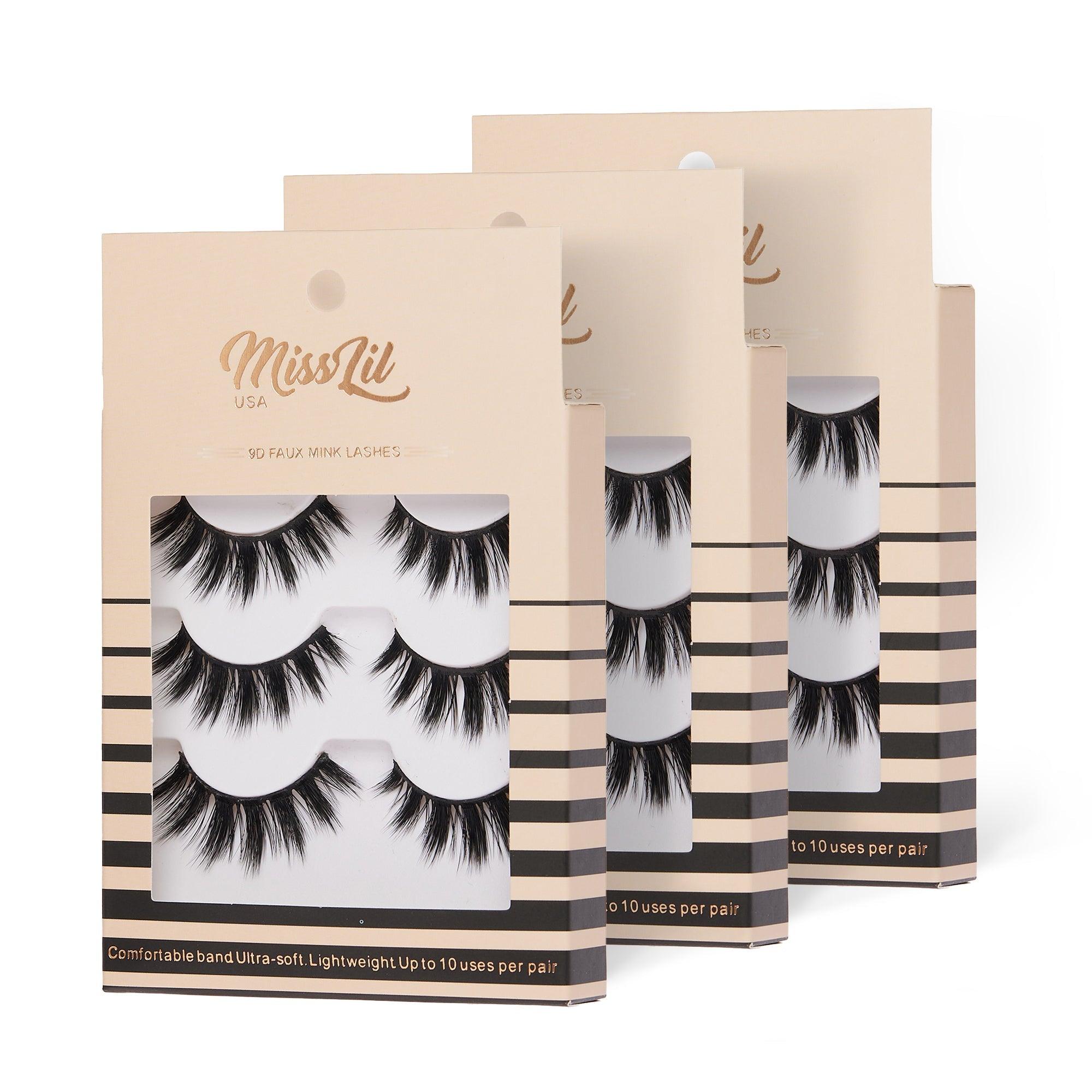 Copy of 3-Pair Faux 9D Mink Eyelashes - Luxury Collection #12 - Pack of 12 - Miss Lil USA