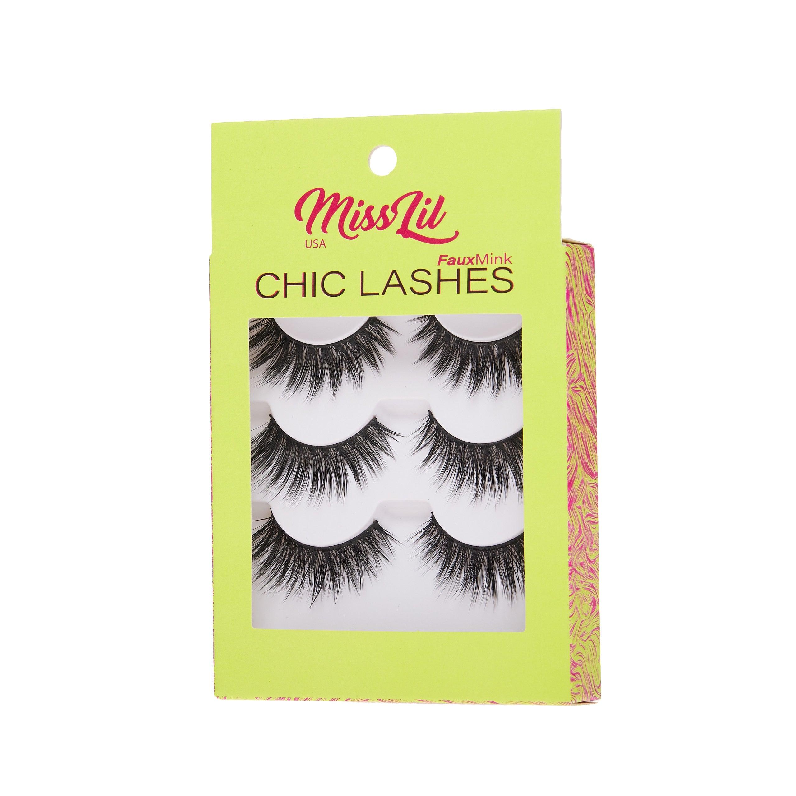 3-Pair Faux Mink Eyelashes - Chic Lashes Collection #12 - Pack of 3 - Miss Lil USA