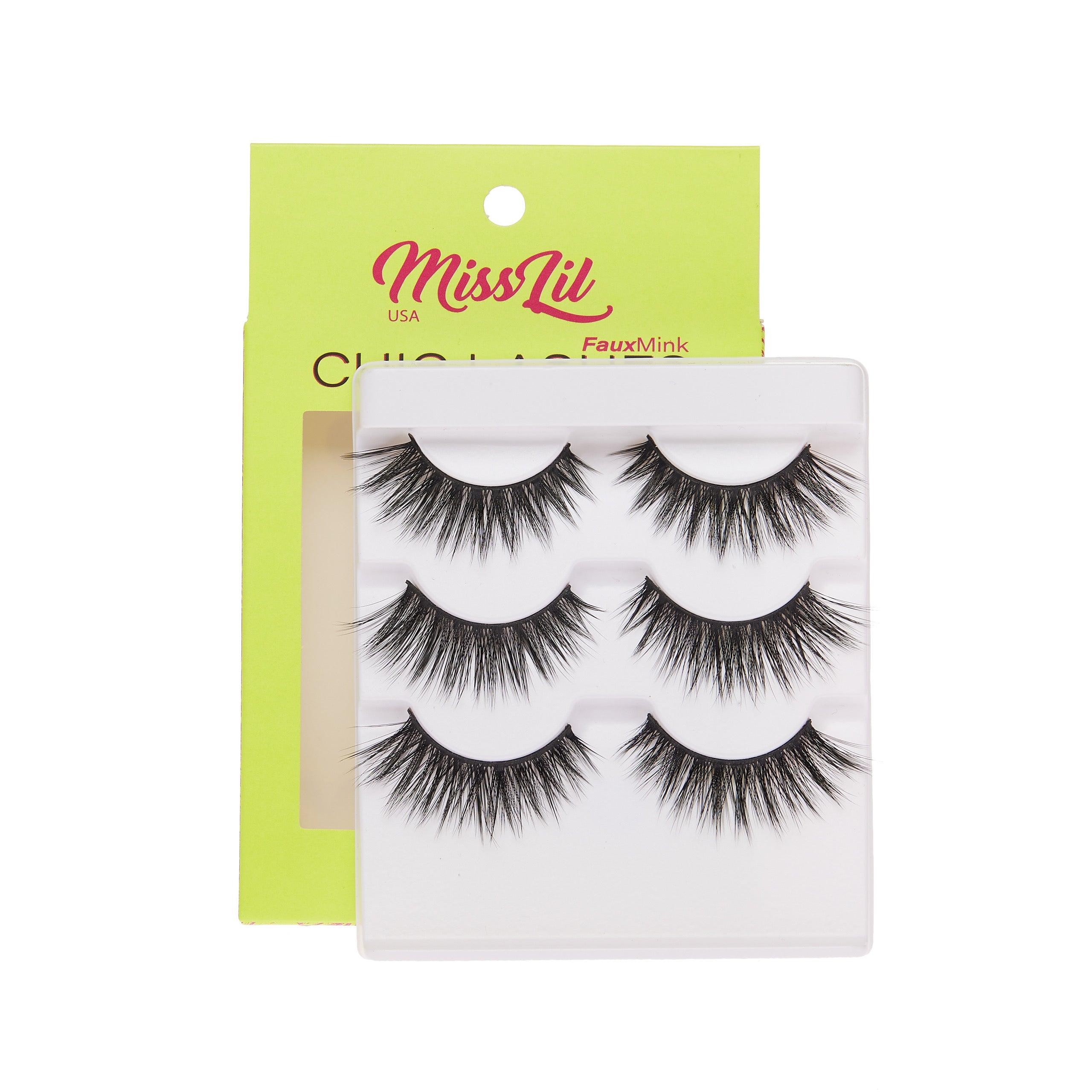 3-Pair Faux Mink Eyelashes - Chic Lashes Collection #12 - Pack of 3 - Miss Lil USA