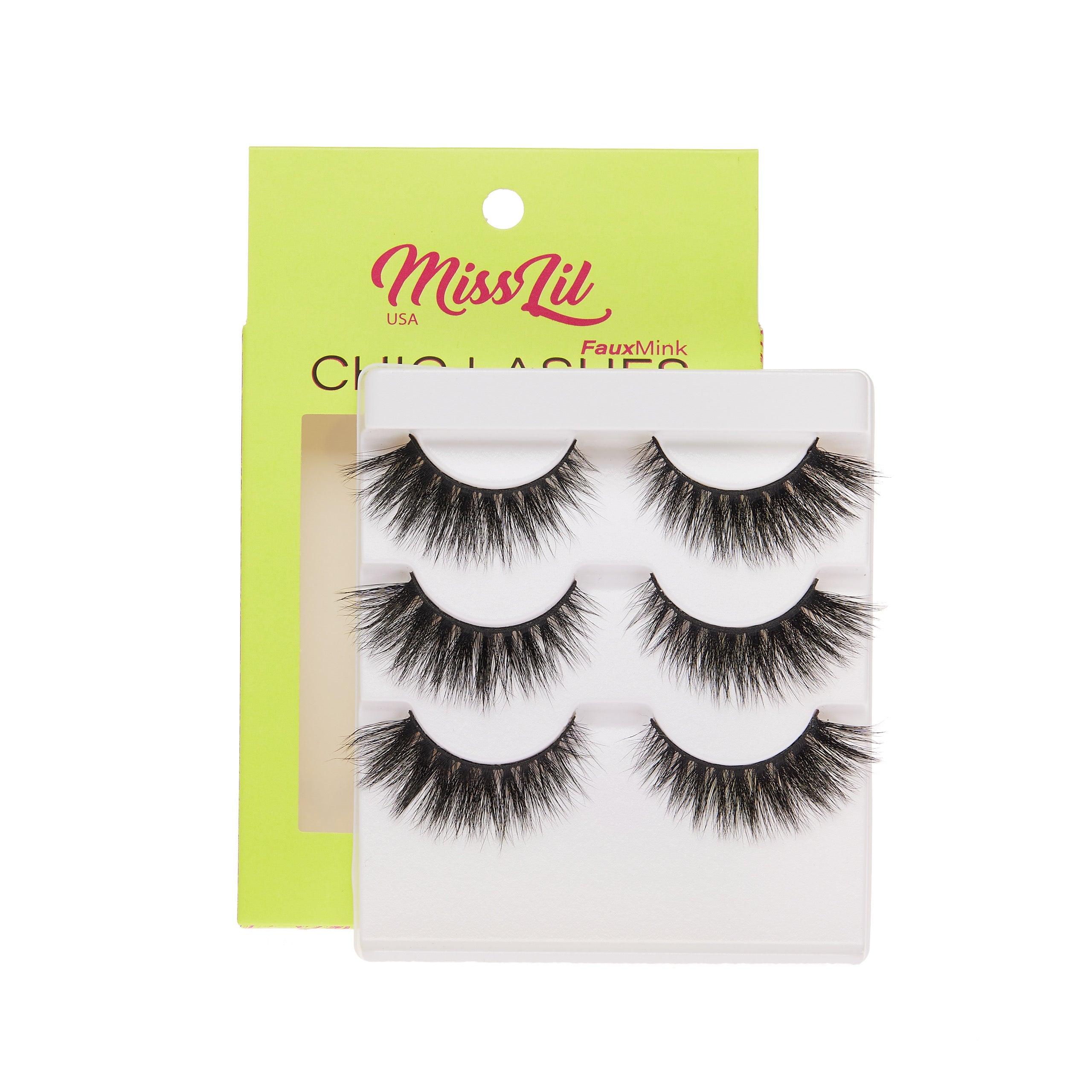 3-Pair Faux Mink Eyelashes - Chic Lashes Collection #16 - Pack of 3 - Miss Lil USA