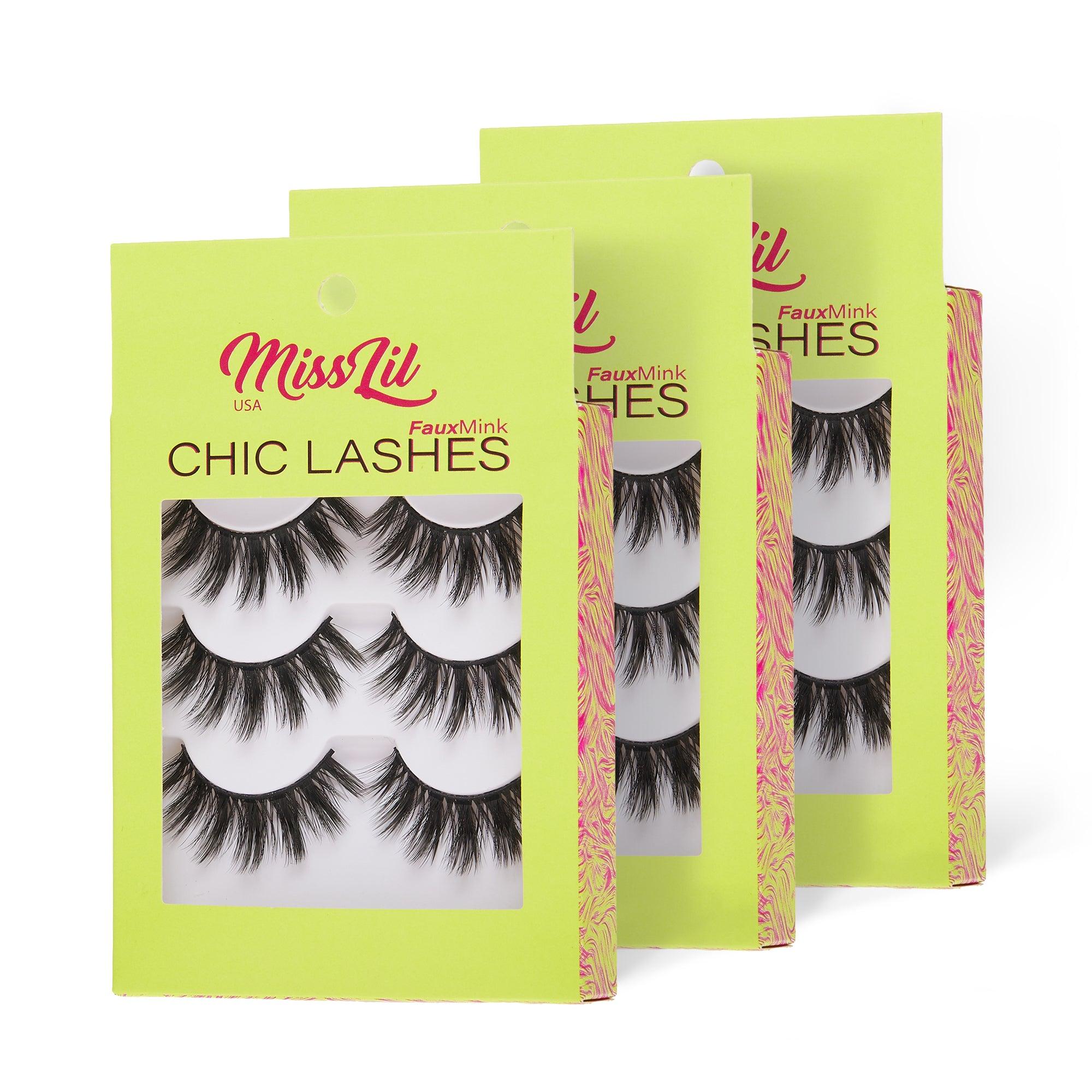 3-Pair Faux Mink Eyelashes - Chic Lashes Collection #22 - Pack of 3 - Miss Lil USA