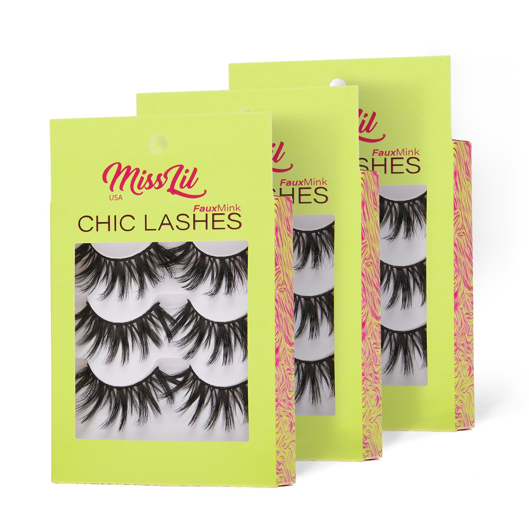 3-Pair Faux Mink Eyelashes - Chic Lashes Collection #23 - Pack of 3 - Miss Lil USA