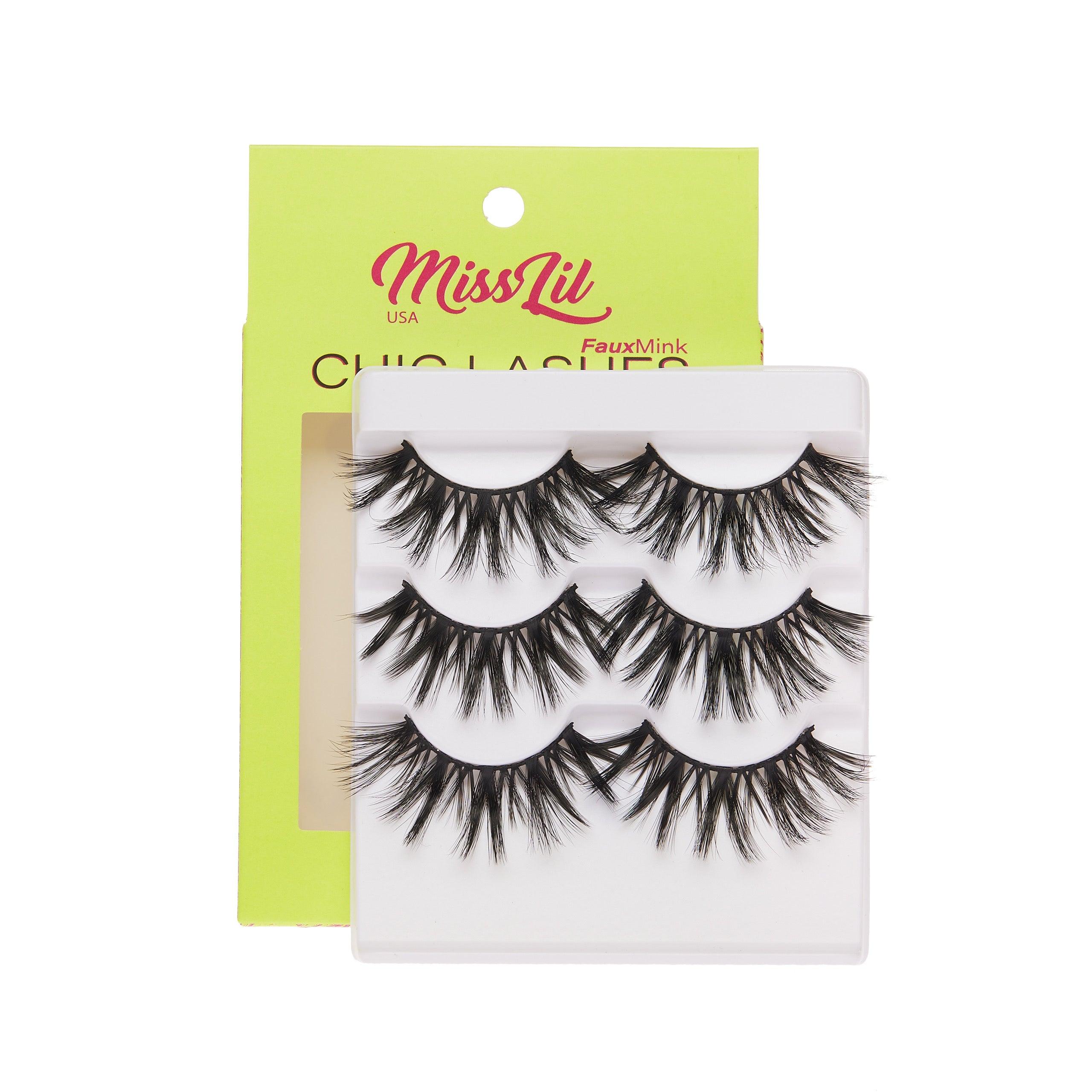 3-Pair Faux Mink Eyelashes - Chic Lashes Collection #23 - Pack of 3 - Miss Lil USA