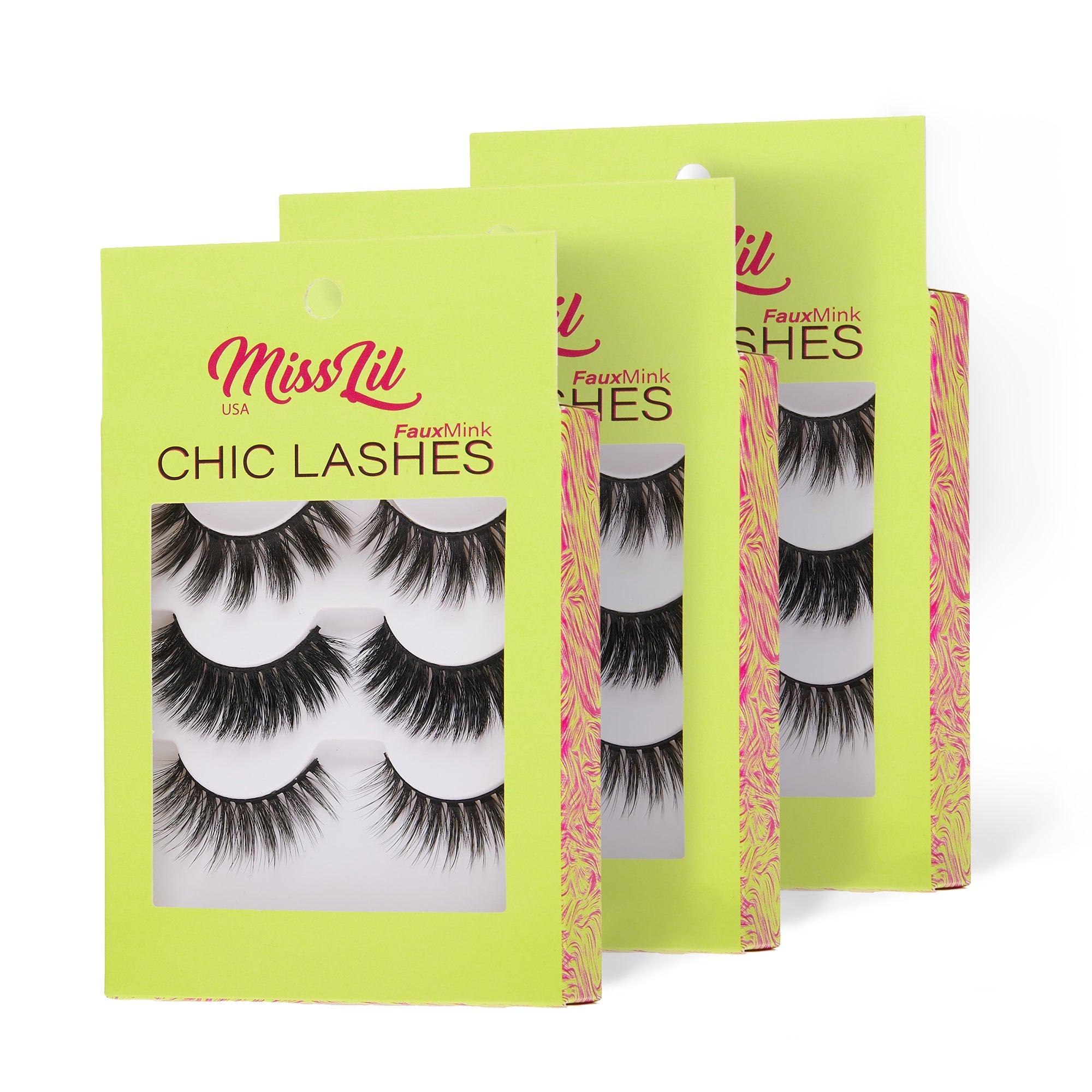 3-Pair Faux Mink Eyelashes - Chic Lashes Collection #27 - Pack of 3 - Miss Lil USA