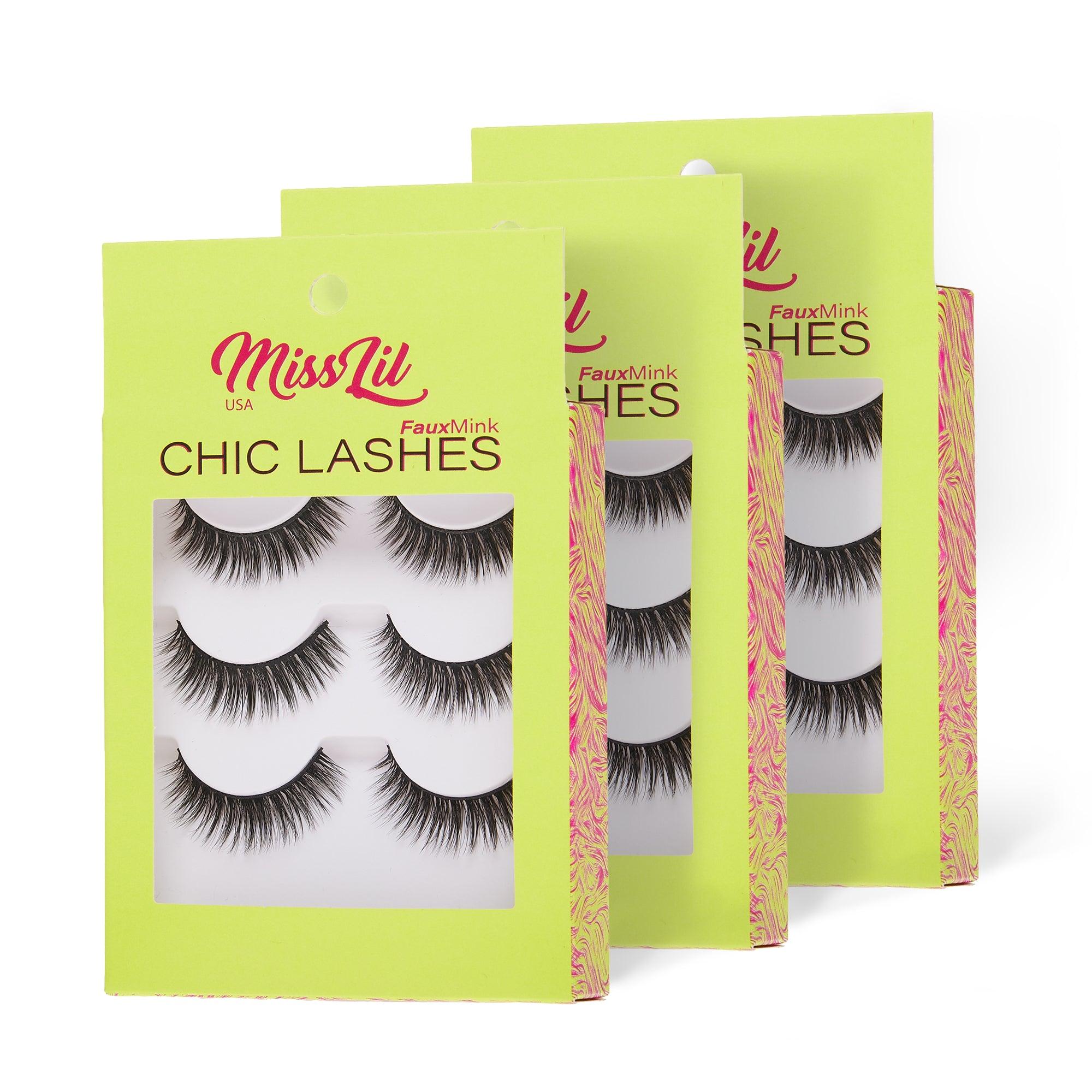 3-Pair Faux Mink Eyelashes - Chic Lashes Collection #28 - Pack of 3 - Miss Lil USA