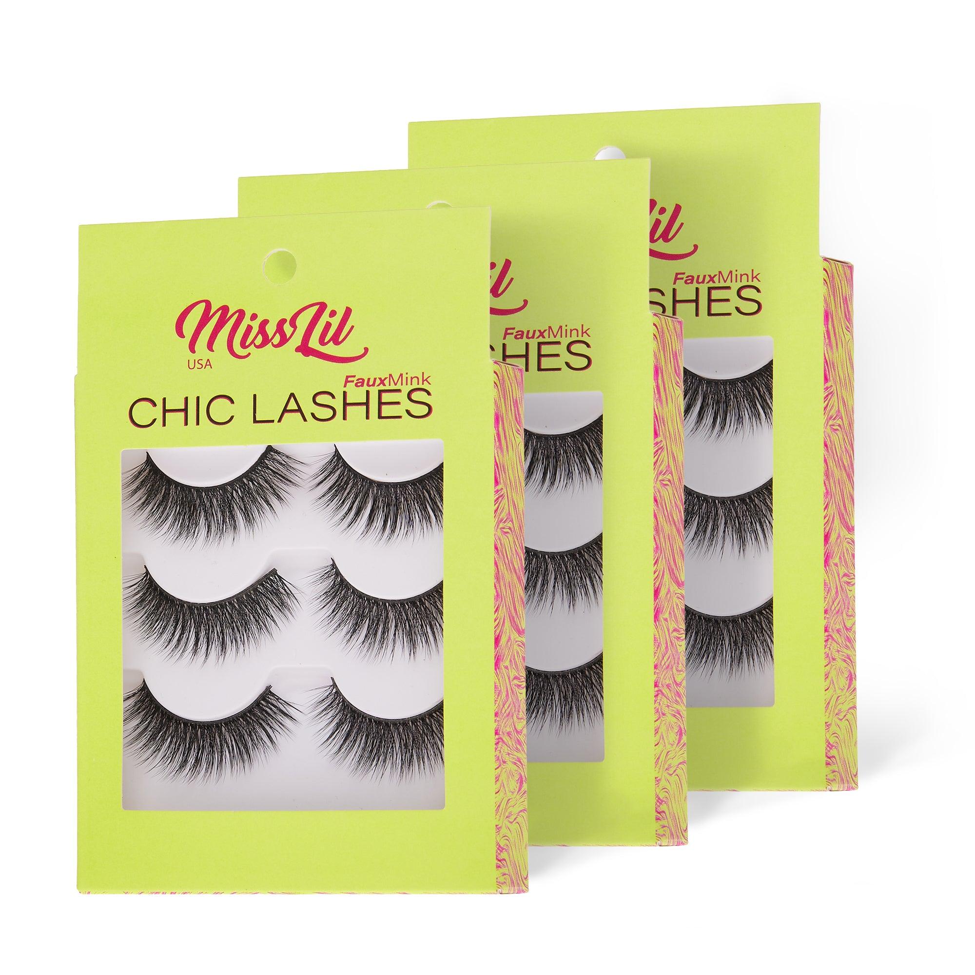 3-Pair Faux Mink Eyelashes - Chic Lashes Collection #3 - Pack of 3 - Miss Lil USA