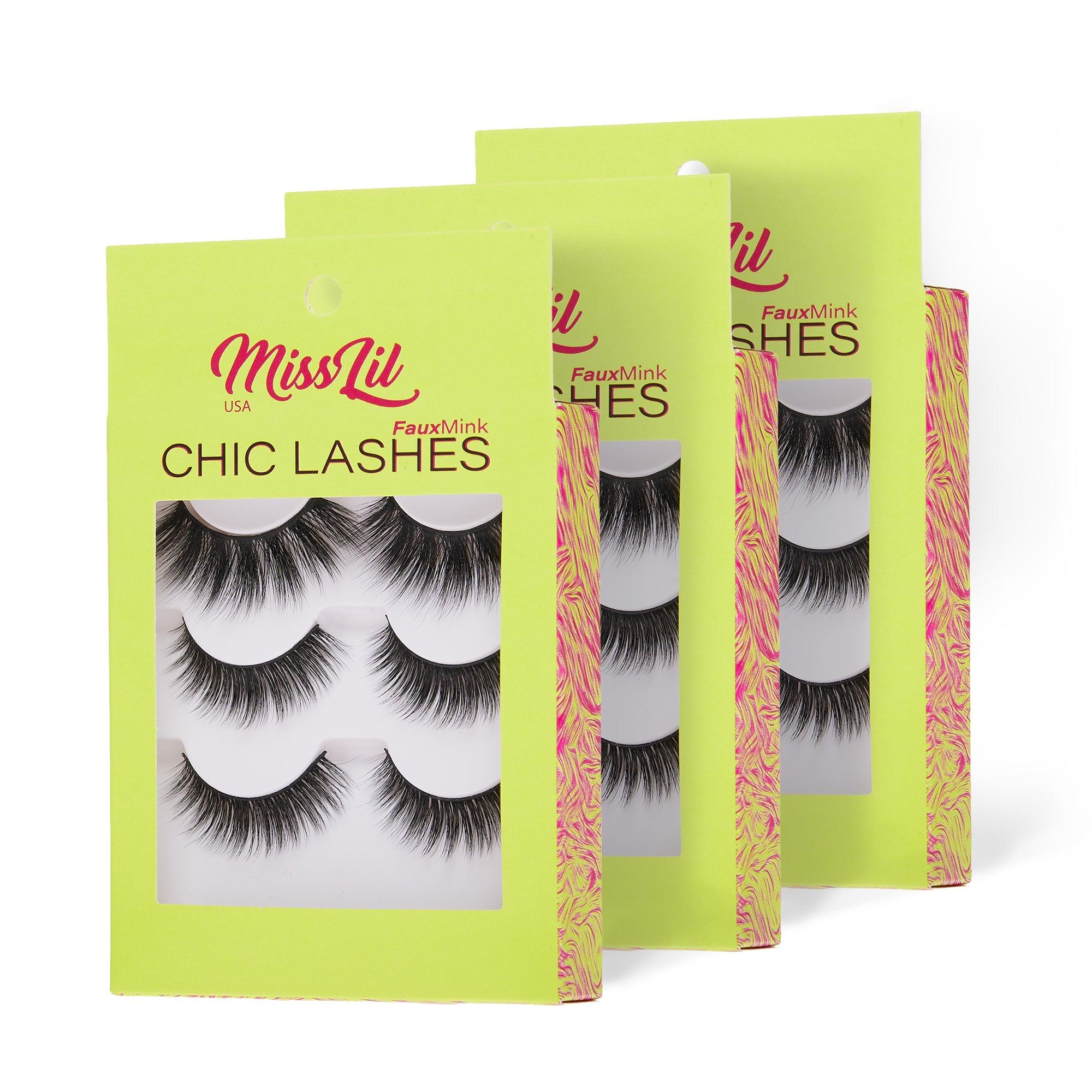 3-Pair Faux Mink Eyelashes - Chic Lashes Collection #32 - Pack of 3 - Miss Lil USA