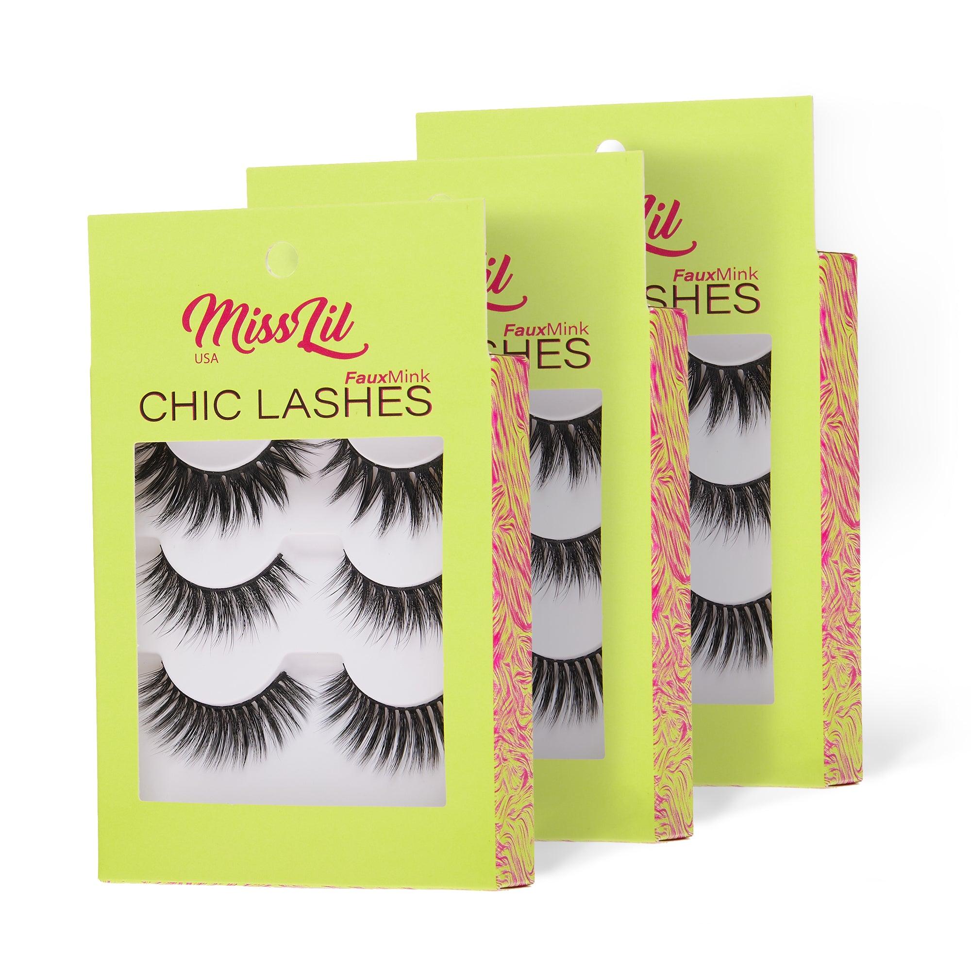 3-Pair Faux Mink Eyelashes - Chic Lashes Collection #35 - Pack of 3 - Miss Lil USA