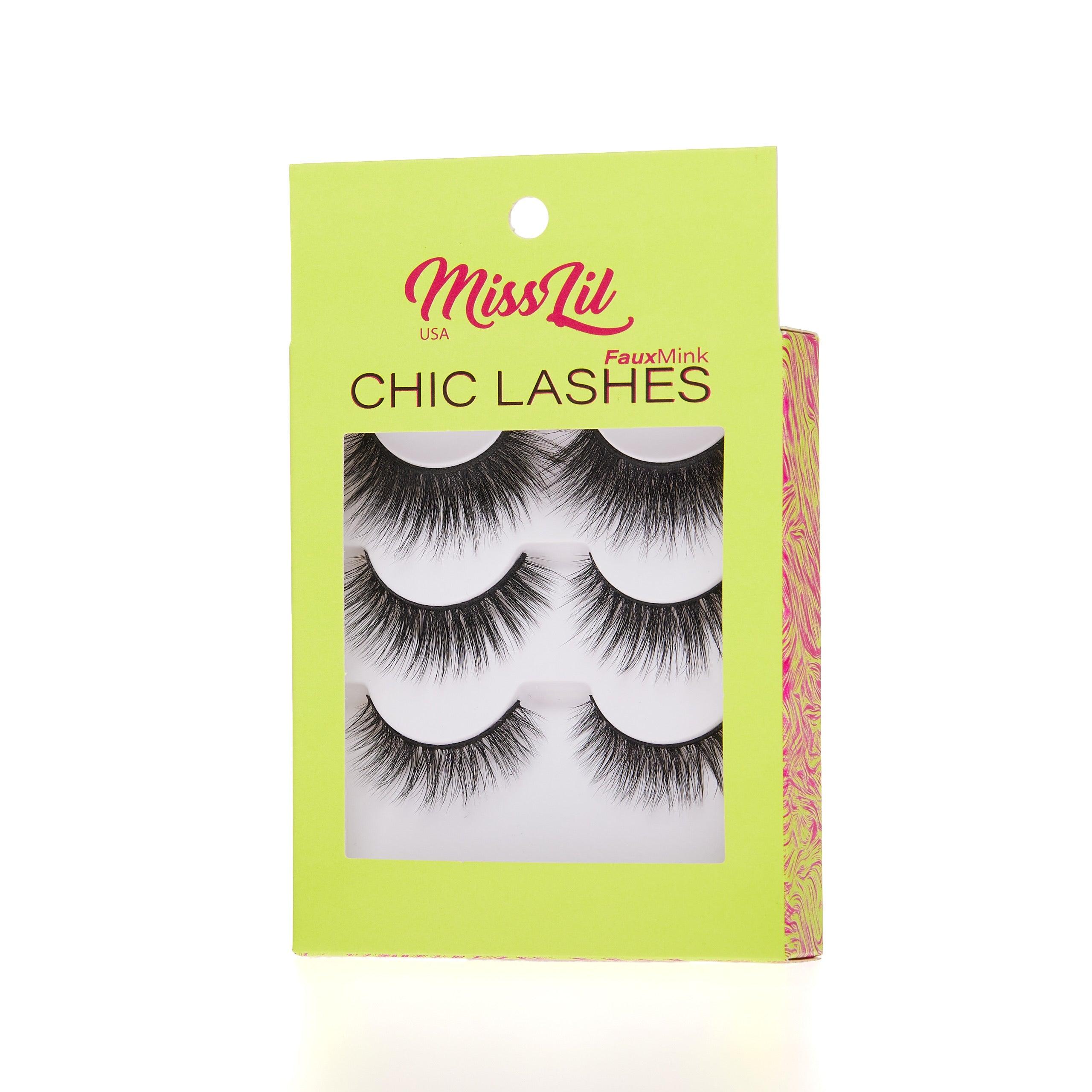 3-Pair Faux Mink Eyelashes - Chic Lashes Collection #39 - Pack of 3 - Miss Lil USA