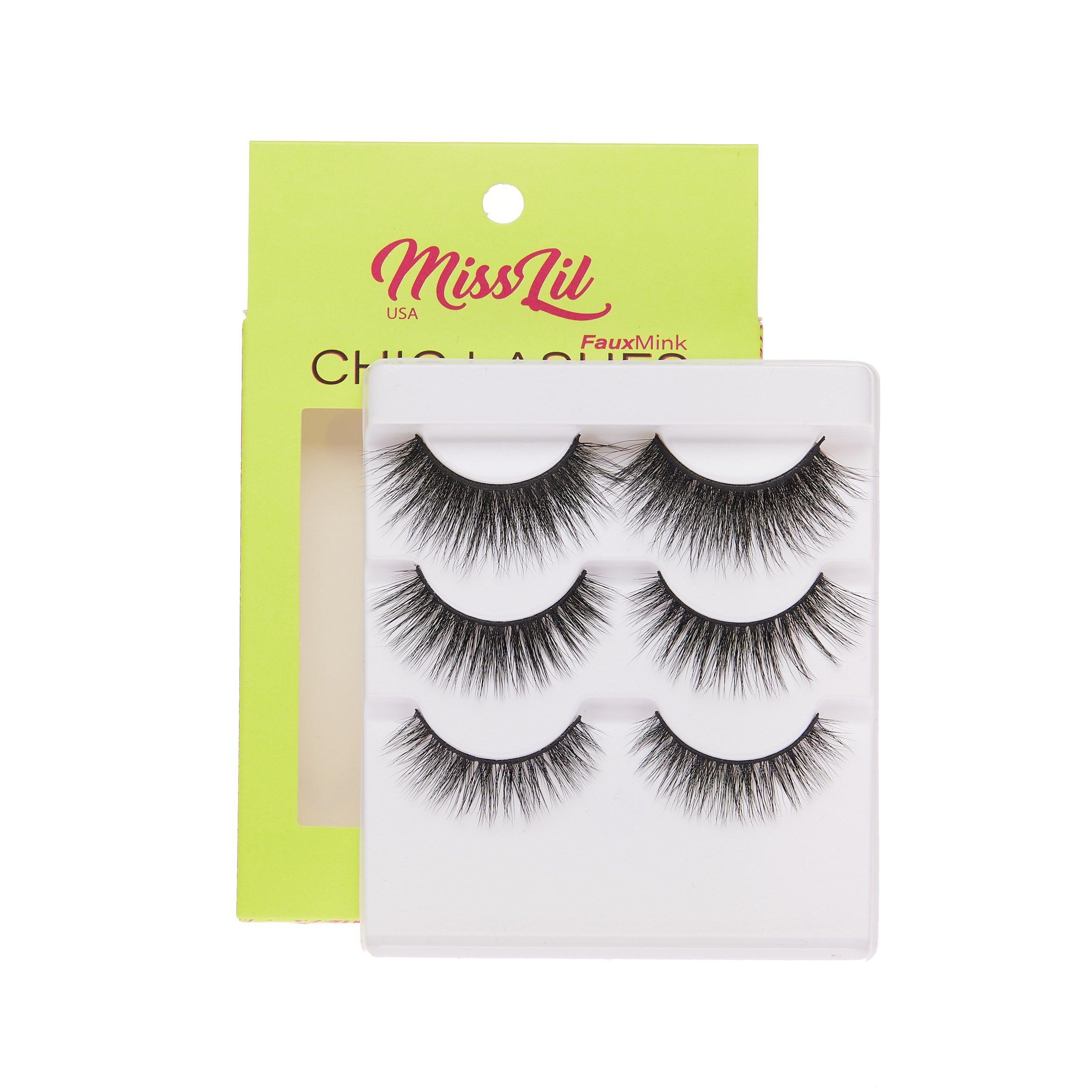 3-Pair Faux Mink Eyelashes - Chic Lashes Collection #39 - Pack of 3 - Miss Lil USA