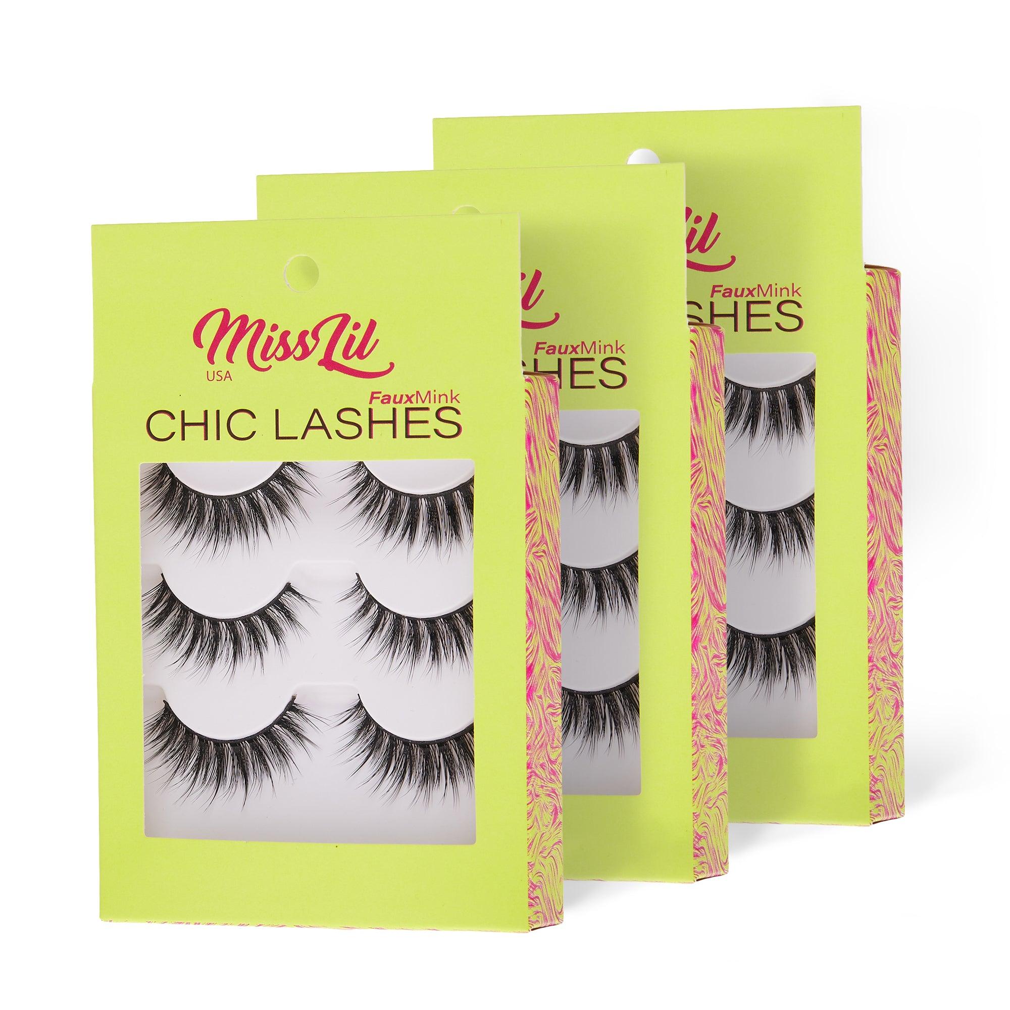 3-Pair Faux Mink Eyelashes - Chic Lashes Collection #6 - Pack of 3 - Miss Lil USA