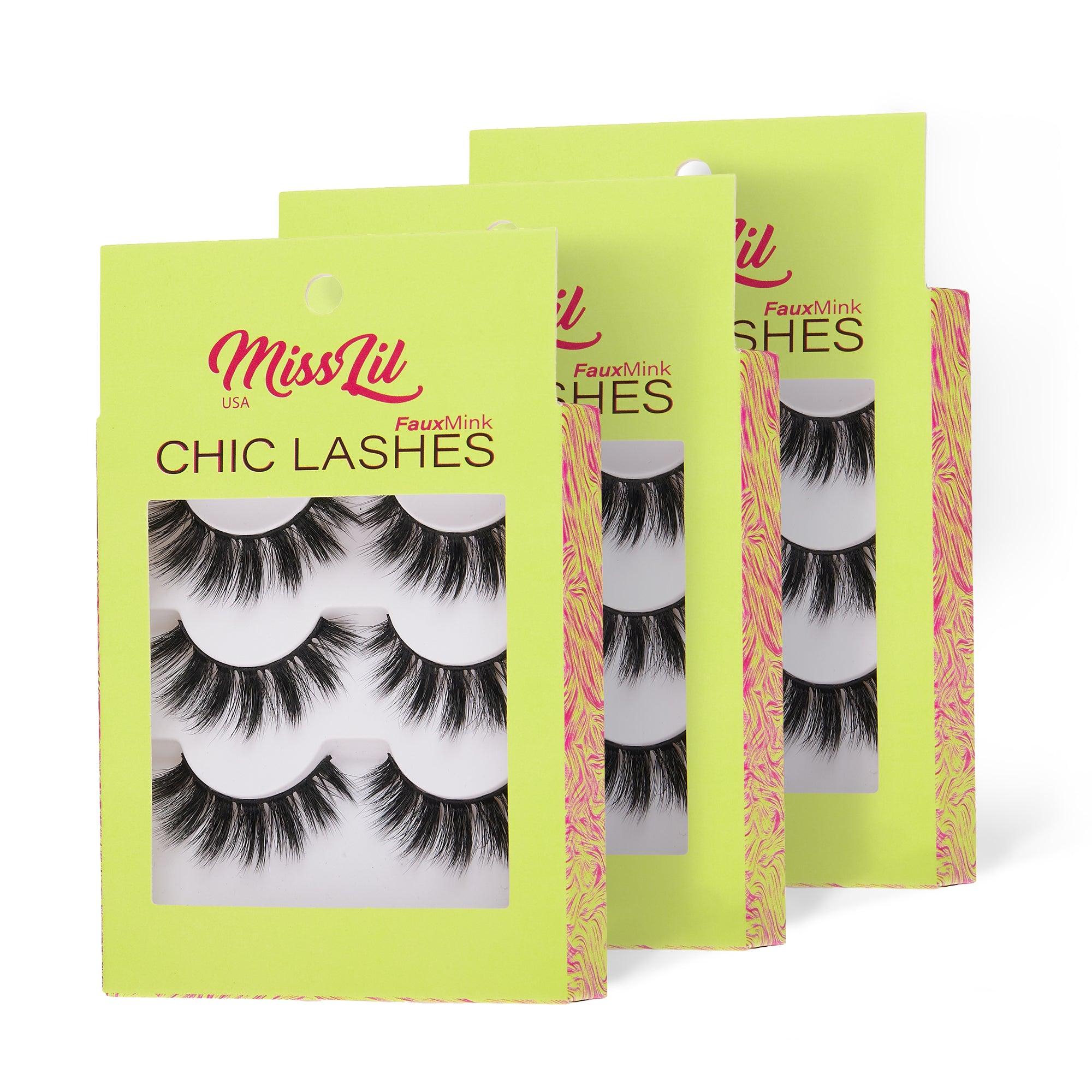 3-Pair Faux Mink Eyelashes - Chic Lashes Collection #7 - Pack of 3 - Miss Lil USA